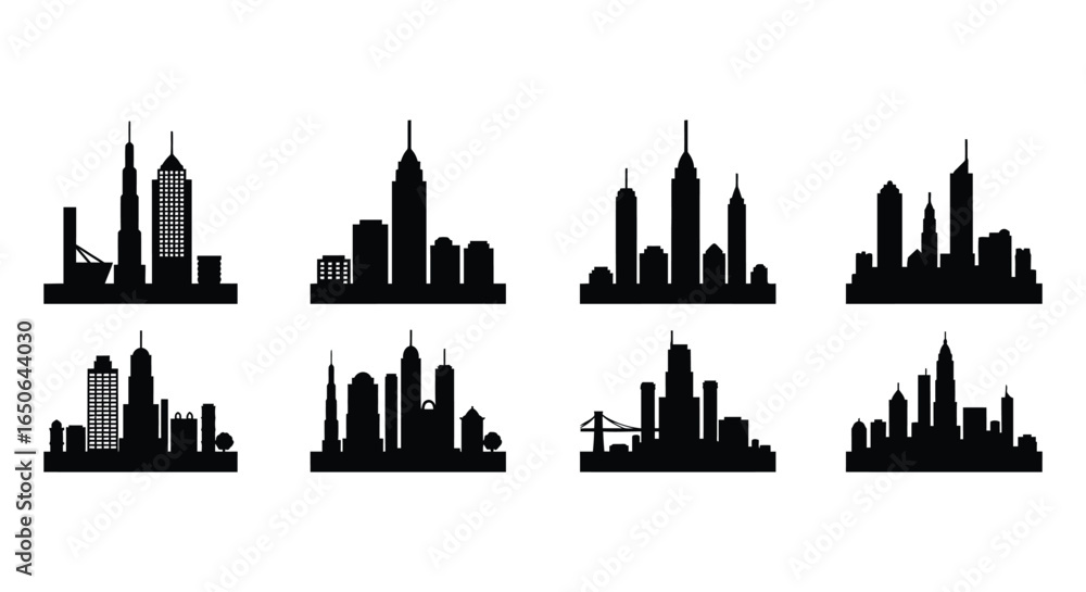 Fototapeta premium Silhouette Collection of City Skylines