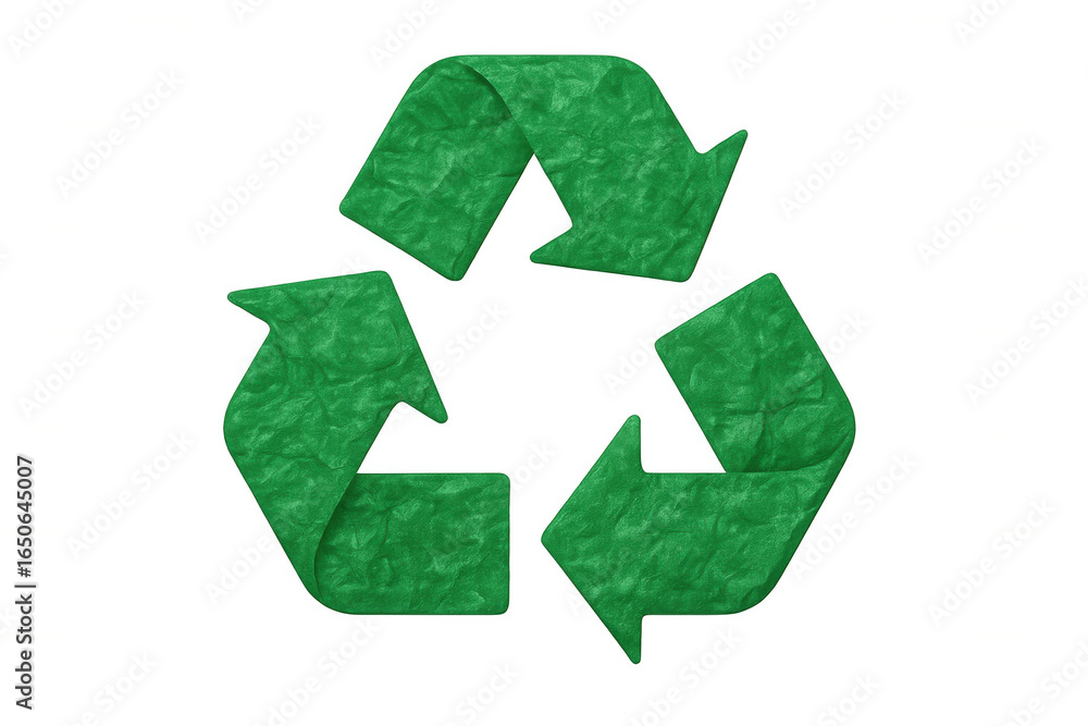 Obraz premium Green crumpled paper recycling symbol representing eco-friendly sustainability against transparent backdrop