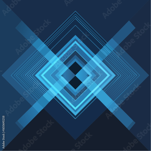 Modern gradient poster on dark background vector. Cover template with blue perspective geometric shapes different. 