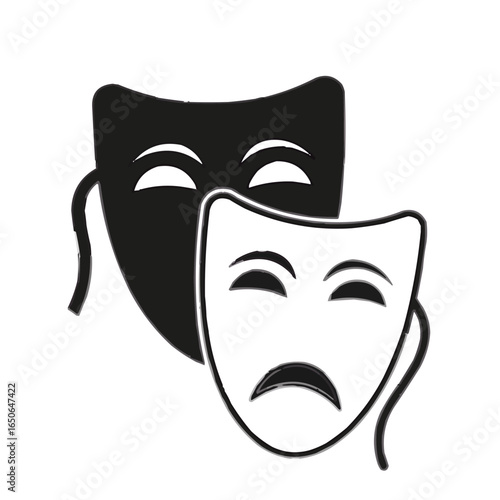 Comedy and tragedy masks representing drama, performance, and theater with emotional expression