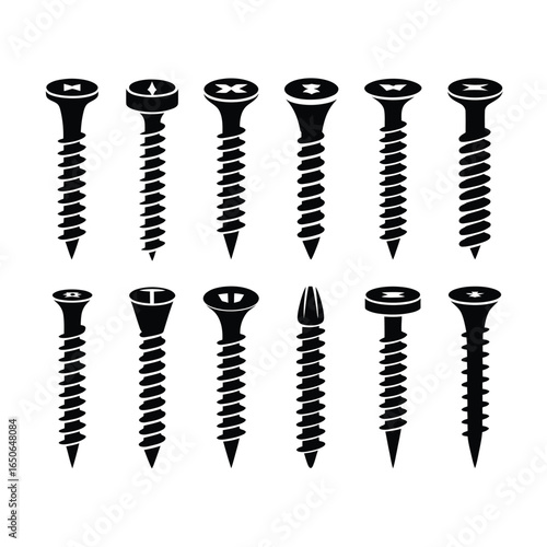 Collection of various screws and fasteners isolated on white background