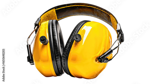 Bright Yellow Ear Protection Headphones for Noise Reduction and Safety in Industrial Settings
