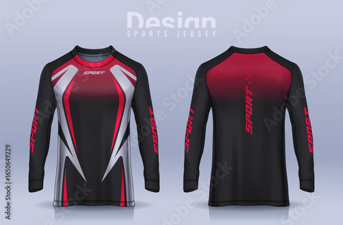 t-shirt sport design template, Long sleeve soccer jersey mockup for football club. uniform front and back view,Motocross jersey.