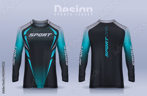 t-shirt sport design template, Long sleeve soccer jersey mockup for football club. uniform front and back view,Motocross jersey.