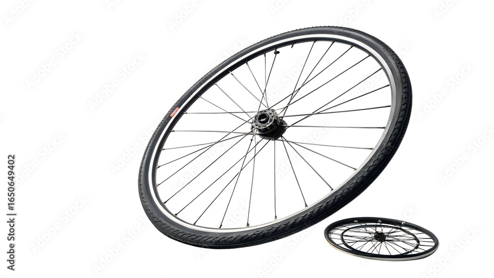 Fototapeta premium Bicycle wheel with spokes and tire, isolated on transparent background