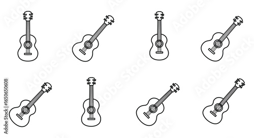 Nine Outline Acoustic Guitar Illustrations