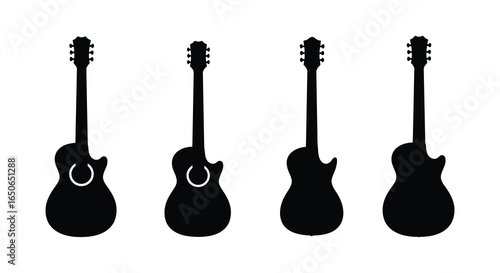 Silhouette of Four Different Types of Guitars