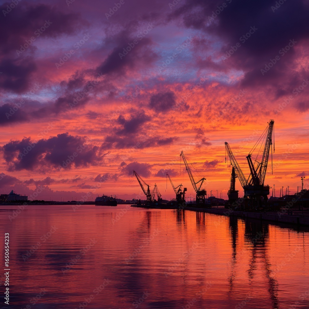 Fototapeta premium Port at sunset, vibrant colors