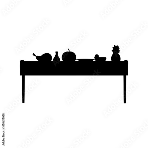 Black Silhouette of Thanksgiving Feast Displayed on Long Rectangular Table
