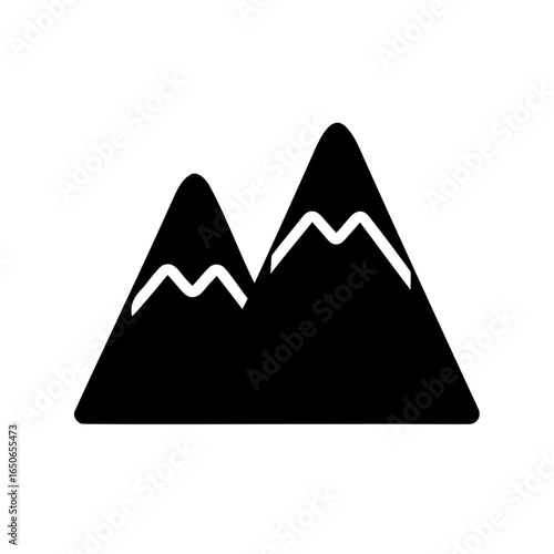 Simple Mountain Landscape Illustration with Snow Capped Peaks in Black and White