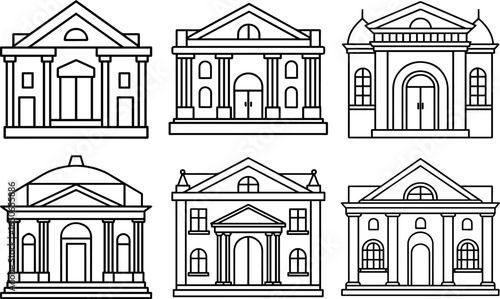Set of facade outline vector illustration line art