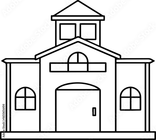 fire station outline vector illustration line art