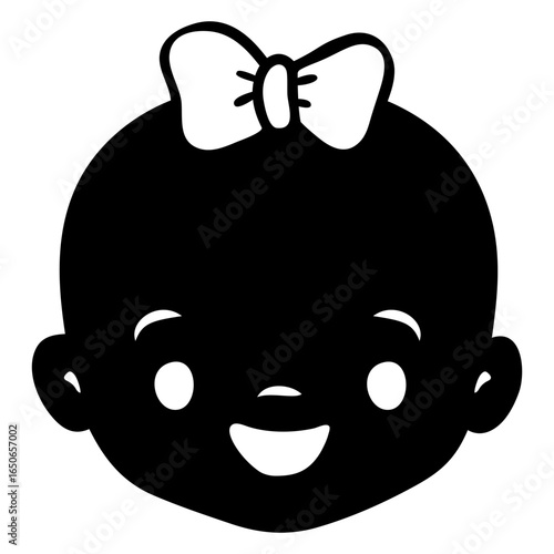 Icono con silueta de cabeza de bebé chica sonriente con lazo de cinta