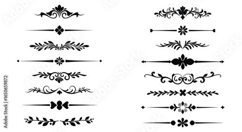 Collection of black and white ornate dividers and floral design elements