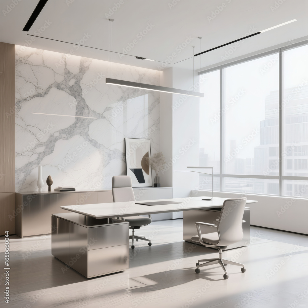 Fototapeta premium Modern Minimalist Office Design Luxurious Workspace with City Views