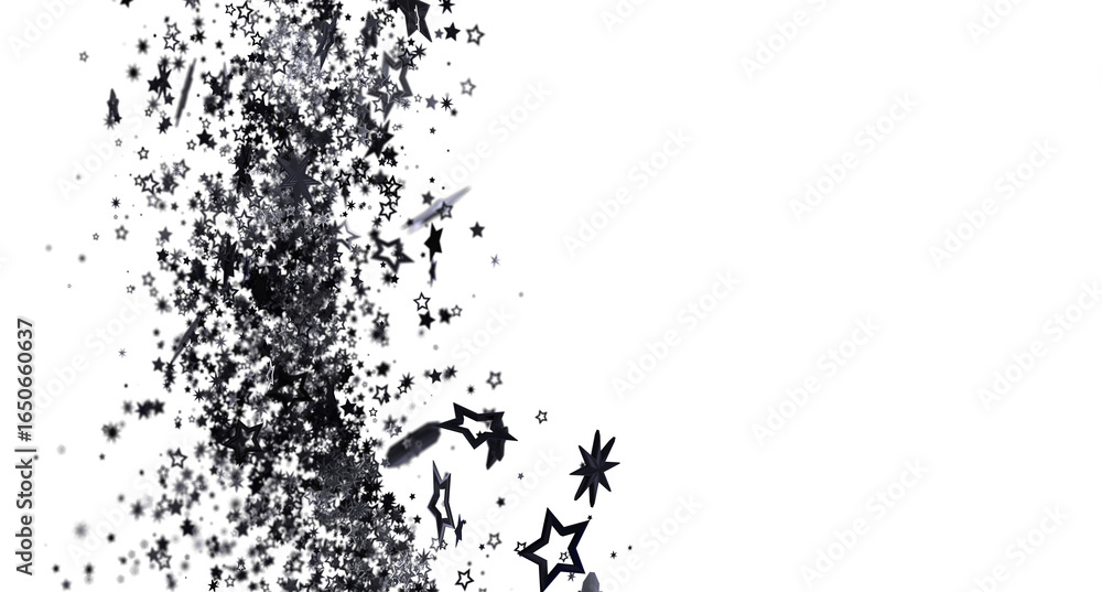 Fototapeta premium A festive background image of black star confetti on white. Perfect for celebrations and events.