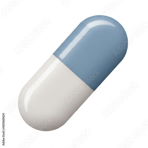 Medical capsule with blue and white sections, healthcare concept for wellness and treatment