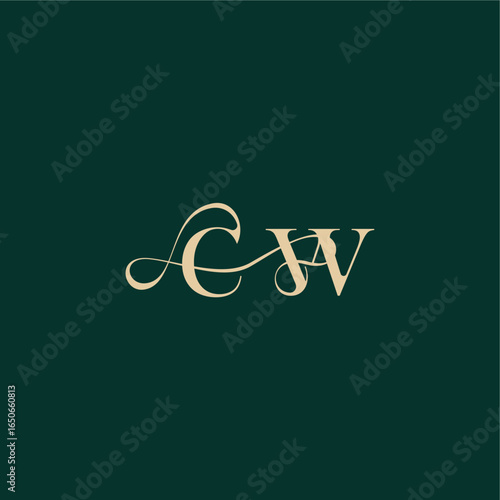 monogram initial logo design elegant style with wavy line CW organic curve wedding letter