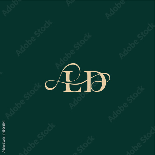 monogram initial logo design elegant style with wavy line LD organic curve wedding letter