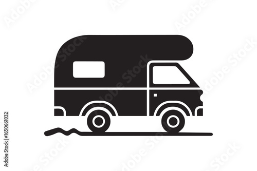 Camper Van Silhouette - A Flat Vector Icon Design of a Vintage Motorhome