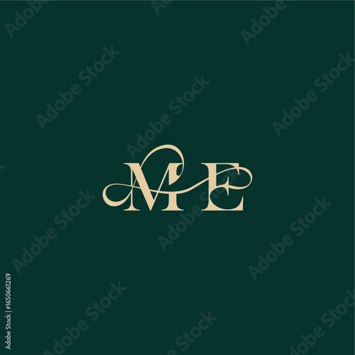 monogram initial logo design elegant style with wavy line ME organic curve wedding letter