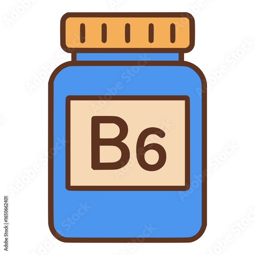 vitamin b6 jar flat color vector illustration template design