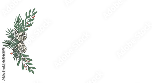 Pinecones and greenery arrangement for winter holiday decoration  transparent background