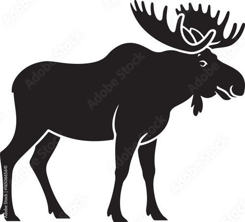 Silhouette of a large bull moose with impressive antlers on a white background deer animal