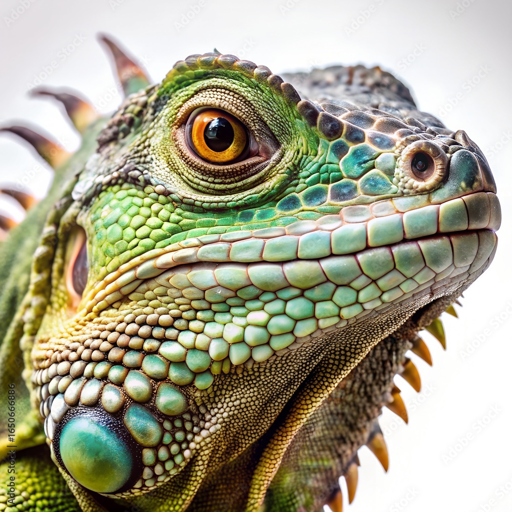 Fototapeta premium Close up of a green iguana head with detailed scales