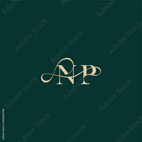 monogram initial logo design elegant style with wavy line NP organic curve wedding letter