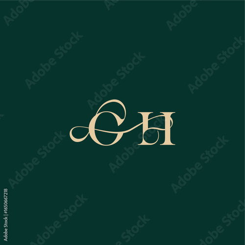 monogram initial logo design elegant style with wavy line OH organic curve wedding letter