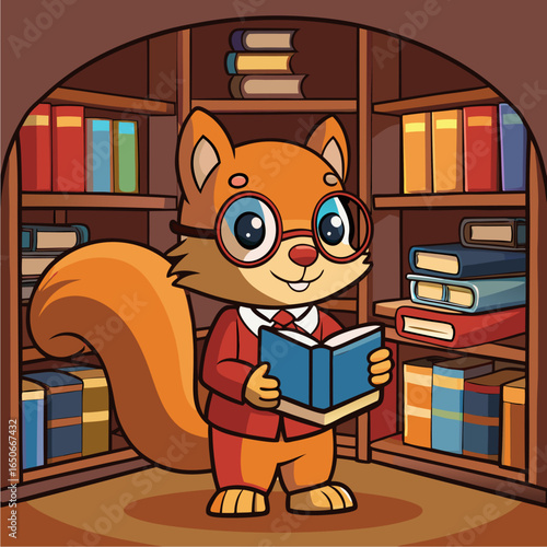 squirrel librarian with round spectacles