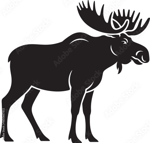 Black Silhouette of a Moose with Large Antlers Standing animal wildlife