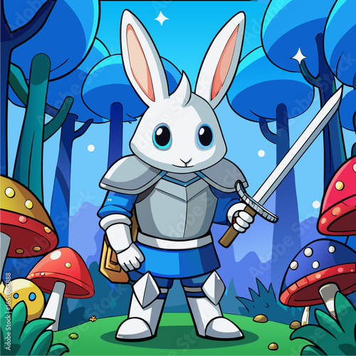 rabbit knight in shiny silver armor