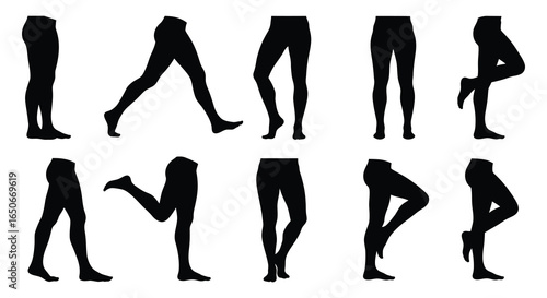 Collection of female leg silhouettes in various poses and high heels