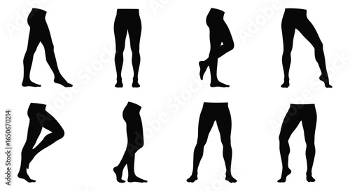 Collection of female legs in various poses and stances in black silhouette