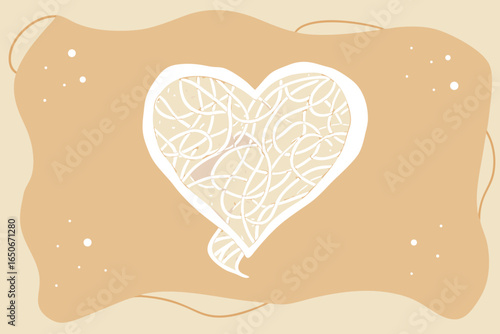 High quality White Heart Shape Filled with Tangled Lines on Beige Background love emotion