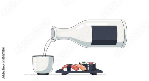 Sake and Sushi Illustration A Traditional Japanese Culinary Experience