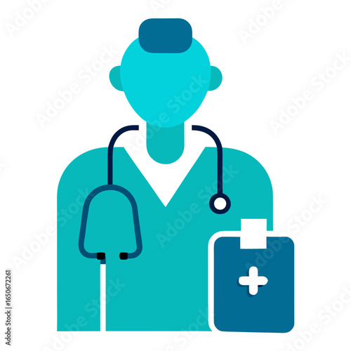 Doctor icon with stethoscope and medical clipboard