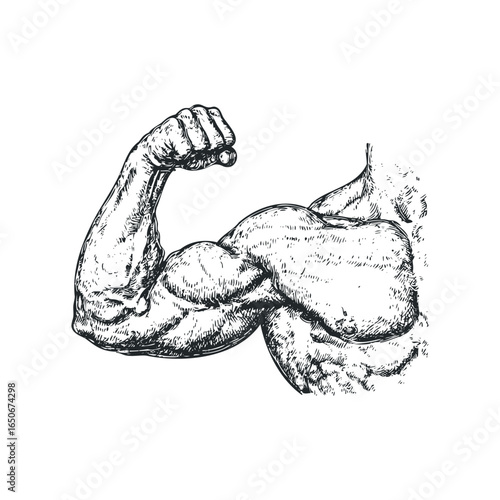 Muscular male arm flexing with detailed muscle definition and textured shading