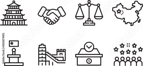 Chinese Governmental and Legal Icons Representing Governance and Democratic Processes
