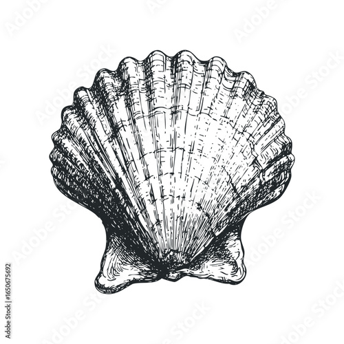 Detailed Scallop Shell Sketch Isolated on White
