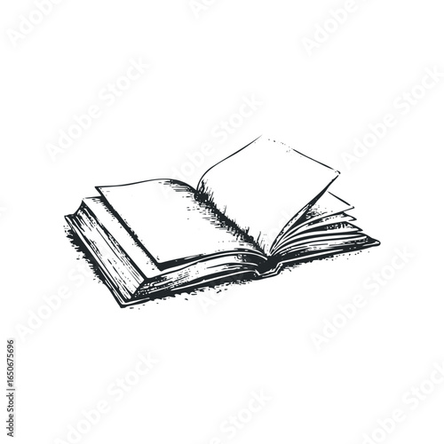 Open antique sketch of a hardcover book with blank pages