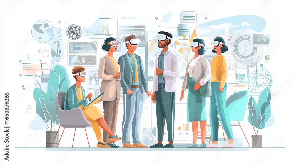 Business team discussing ideas with AR/VR glasses Business team discussing ideas with AR/VR glasses