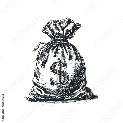 Sketch of a Money Bag with Dollar Sign