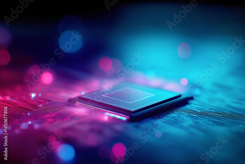 Wallpaper Mural Futuristic Glowing CPU Chip Accelerating Digital Revolution with Neon Energy and a Board Placed on Top of Computer Motherboard AI
 Torontodigital.ca