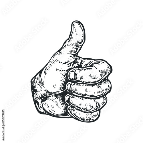 Hand Showing Thumbs Up Gesture in Scratchboard Style