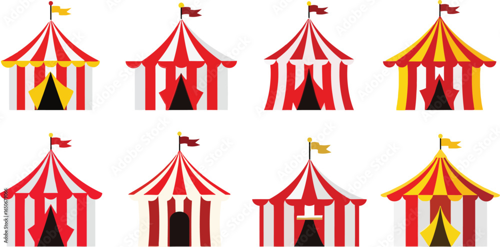 Obraz premium Set of colorful circus tent with stripes editable vector illustration icons