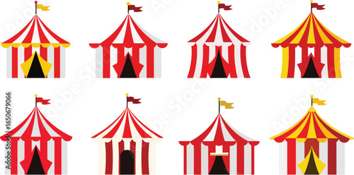 Set of colorful circus tent with stripes editable vector illustration icons