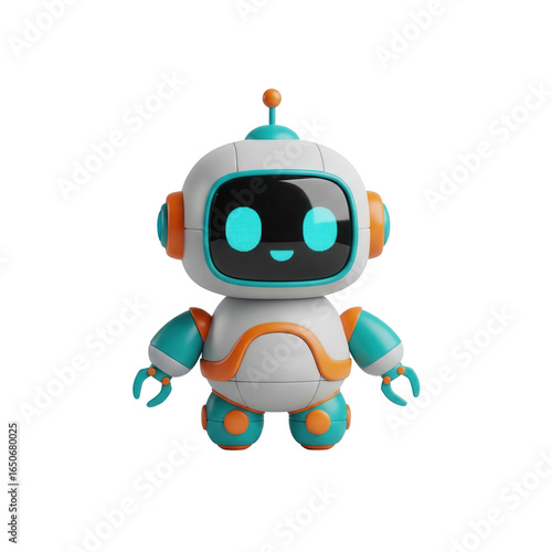 Cute And Modern Little Robot With a Smiling Face On Transparent Background